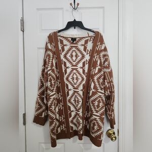 Torrid Brown and Cream Geometric Cardigano - Oversized Fit, Or Plus!